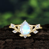Pear Shaped Natural Moonstone Engagement Ring Wedding Ring